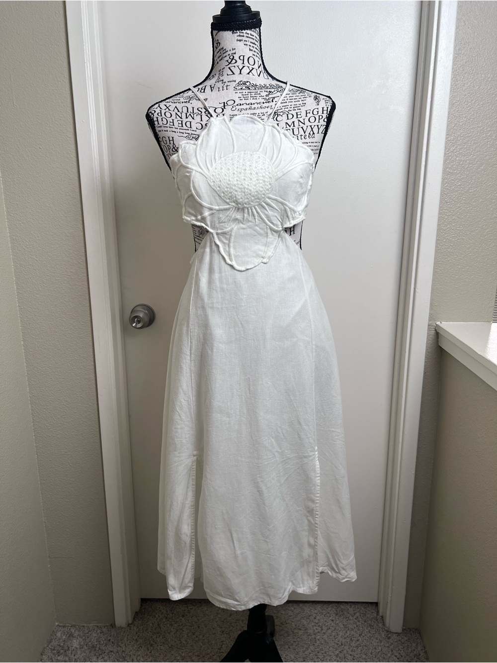 Farm Rio Flower Top White Linen Blend Midi Dress XS NWT $345